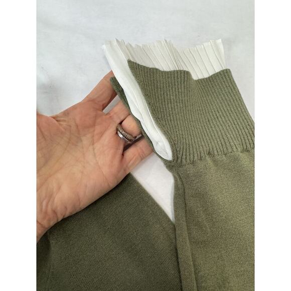 Siani Milano Victorian Olive Green Sweater Fairy White Pleated Cuff Collar Large - Picture 4 of 7